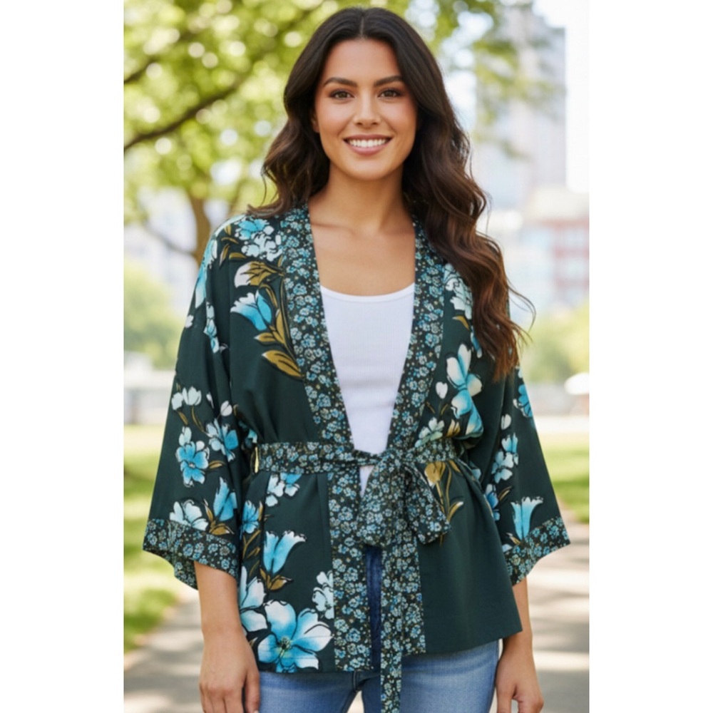 Loft Mixed Floral Kimono Blouse Medium